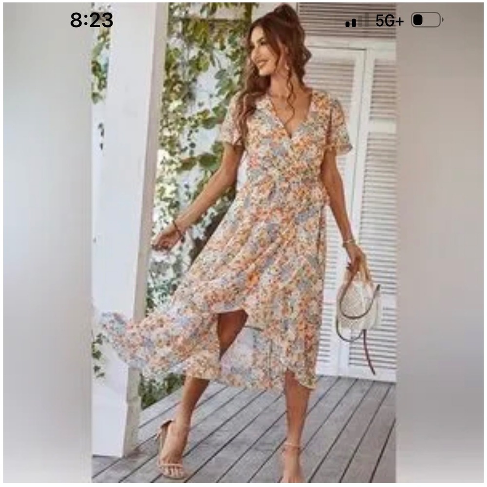J22 Ava Floral Yellow Wrap Dress‎ Shirt Sleeve